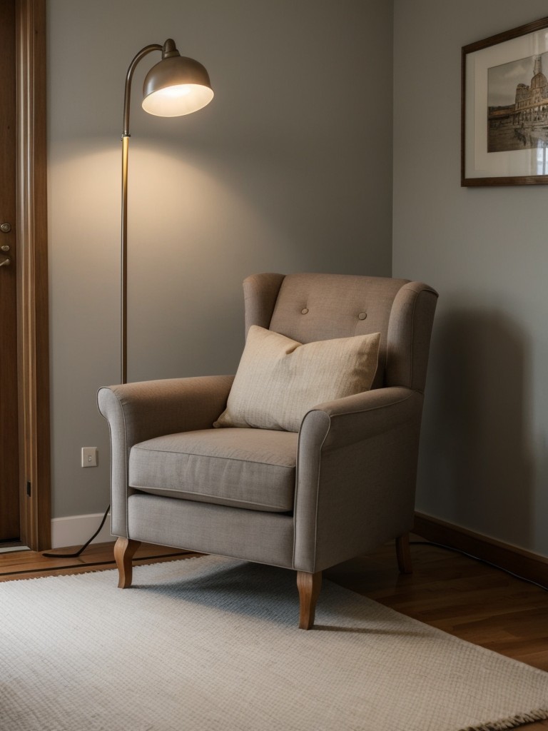 Create a cozy nook by utilizing a reading chair and a floor lamp.