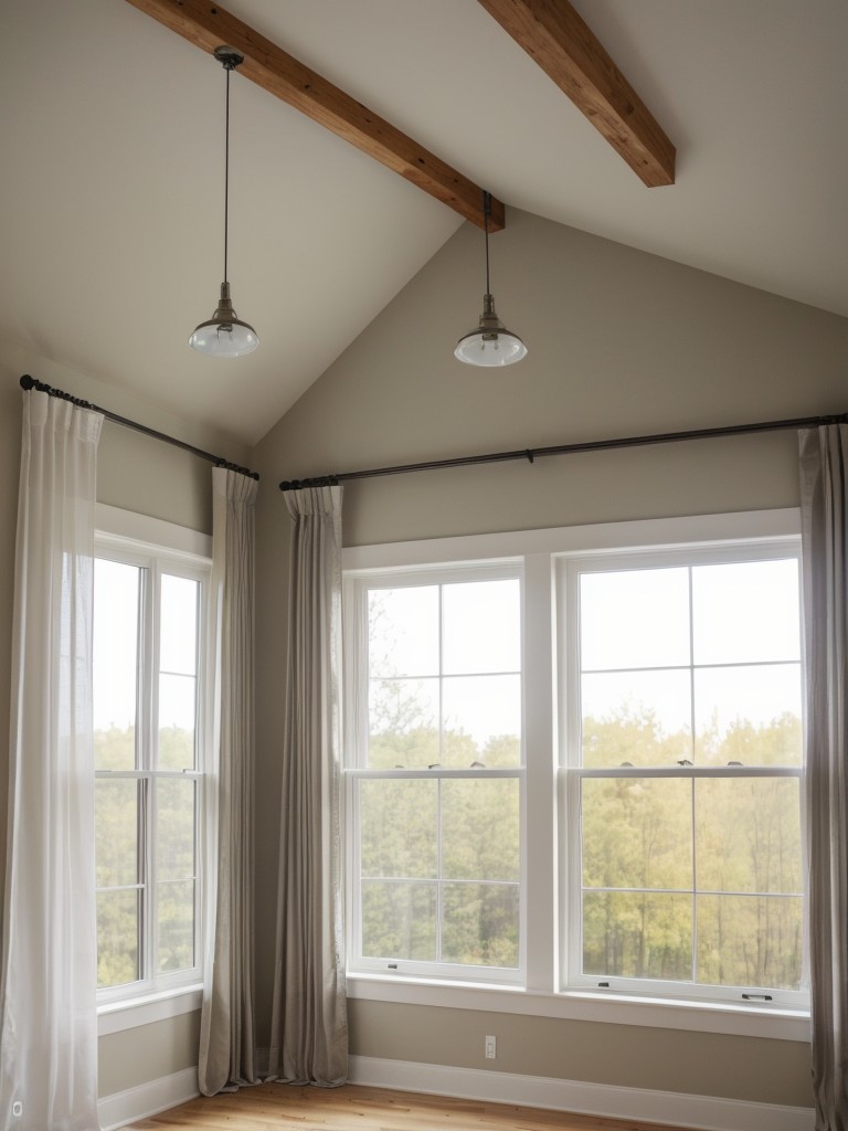 Hang curtains higher than the window frame to create the illusion of taller ceilings.