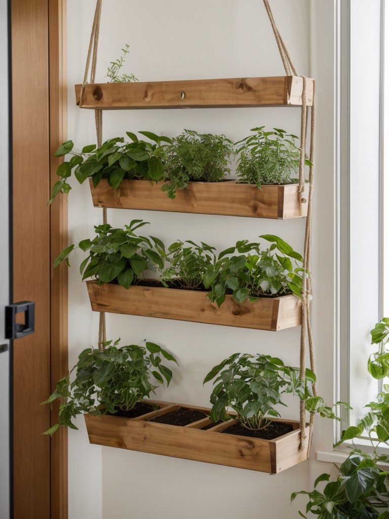 Utilize hanging planters to bring greenery and life to your small apartment.