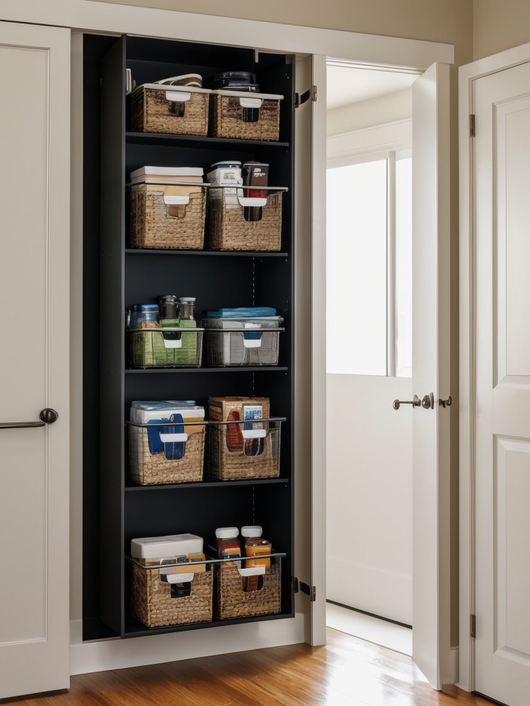Utilize the space behind doors for additional storage by adding hooks or hanging organizers.