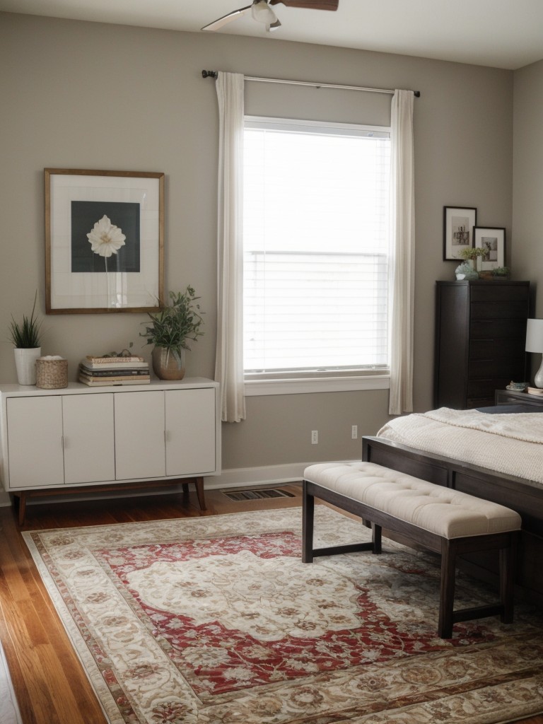 Consider using a large area rug to define and separate the living and dining areas from the bedroom in your studio apartment.