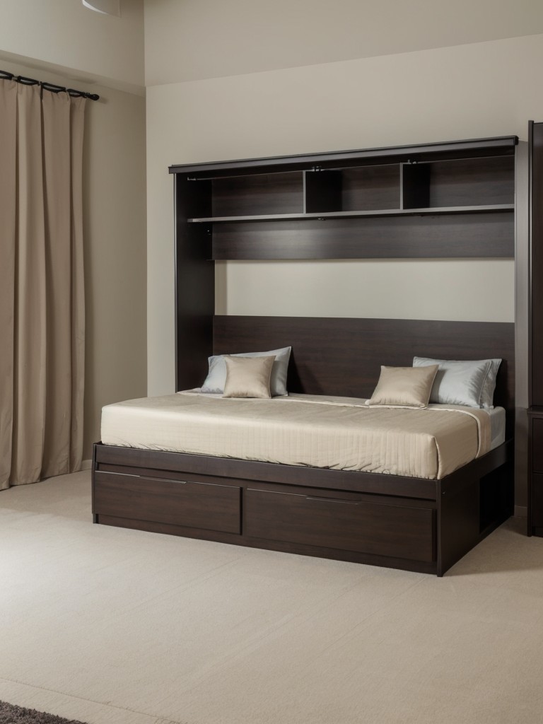 Install a folding wall bed or murphy bed to create a separate sleeping area that can be put away during the day, allowing for more living space.