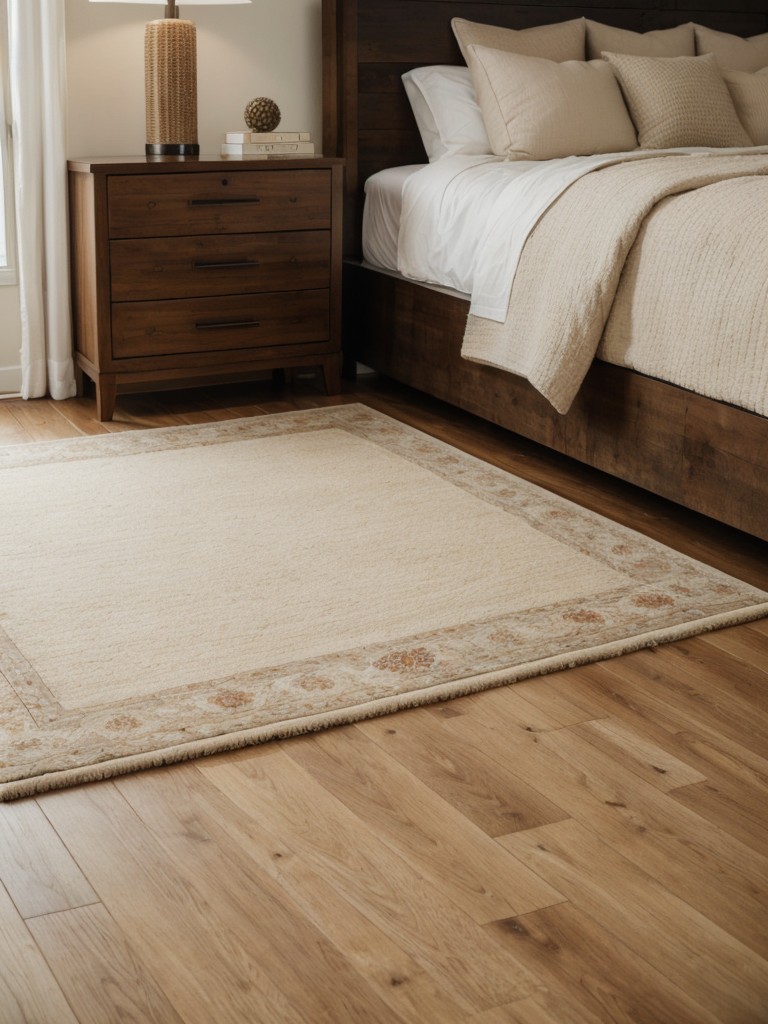 Use different floor materials or rugs to designate specific zones, such as using wooden flooring in the living area and carpeting in the bedroom.