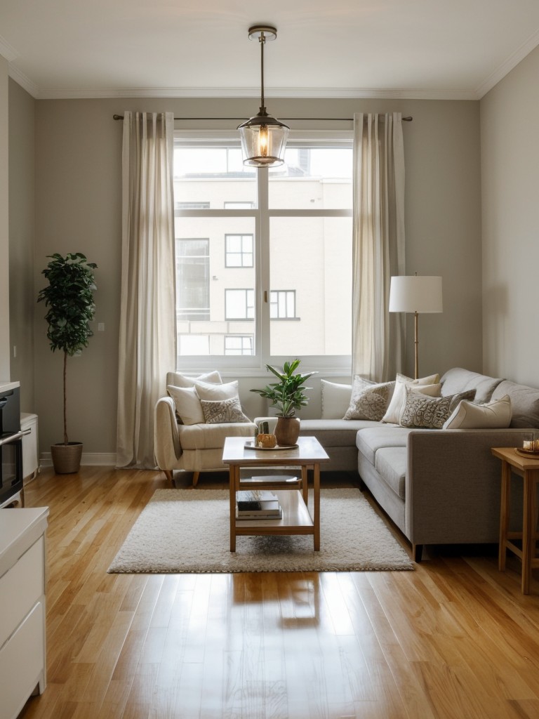 Use different lighting fixtures, such as pendant lights or floor lamps, to create distinct areas within your studio apartment while adding warmth and character.