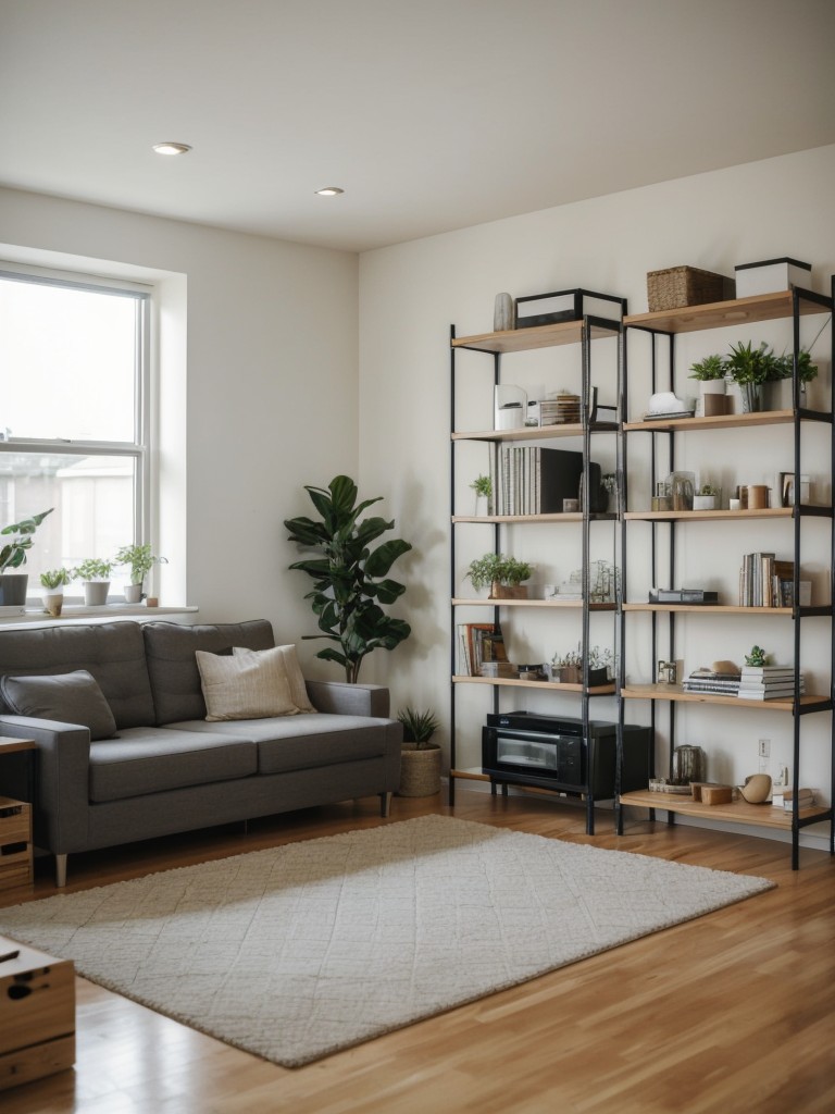 Use a modular shelving system to create adjustable divisions within your studio apartment, allowing you to customize the space as needed.