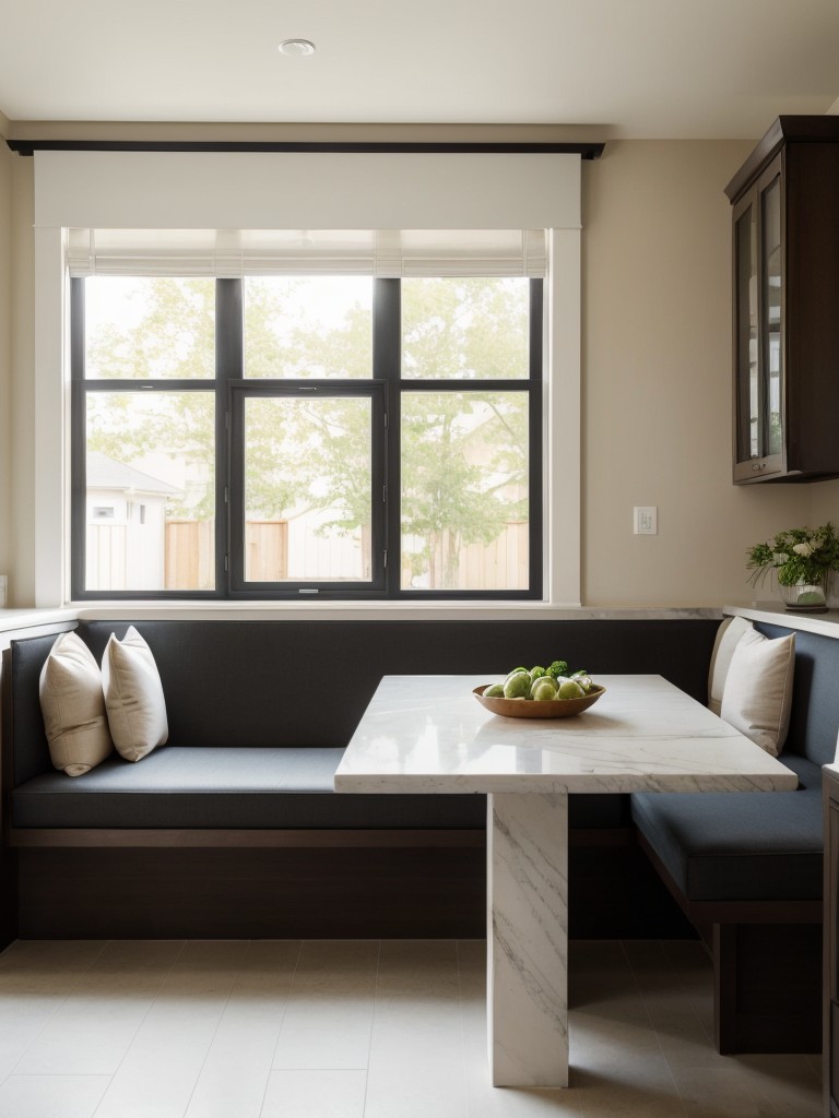 Consider a banquette or bench seating to maximize seating capacity while maintaining a sleek and uncluttered look.
