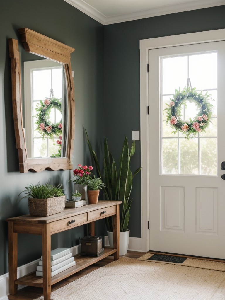 Add a small indoor plant or fresh flowers to bring life and freshness into your entryway and create a vibrant first impression.