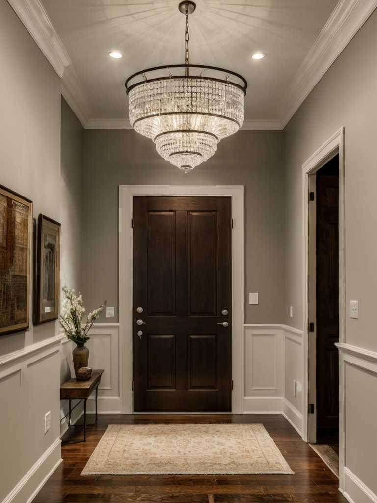 Consider installing a stylish pendant light or chandelier to add brightness and a touch of elegance to your entryway.