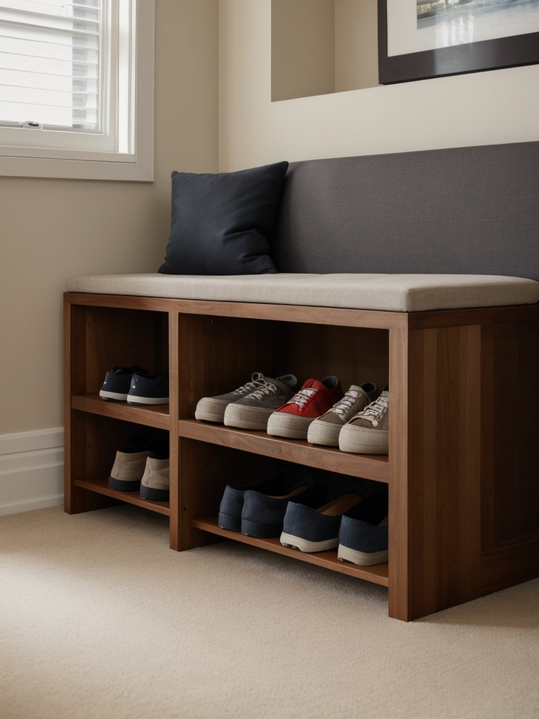 Consider a multi-functional bench with built-in shoe storage and a cushioned seat for a comfortable spot to put on and take off shoes.