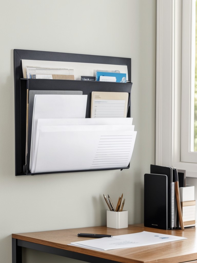 Opt for a sleek, wall-mounted mail organizer to keep letters, bills, and important documents in order and prevent desk clutter.