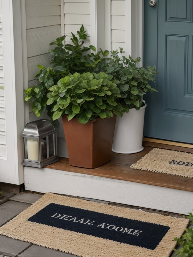 Add a touch of charm to your small apartment front porch with decorative elements like a colorful doormat, potted flowers, and a stylish mailbox.