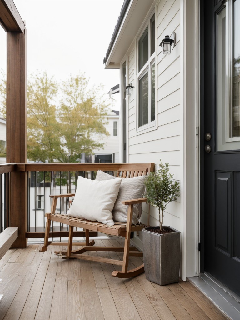 Embrace a minimalist approach to your small apartment front porch by keeping decor simple and streamlined, focusing on a few key pieces that make a statement.