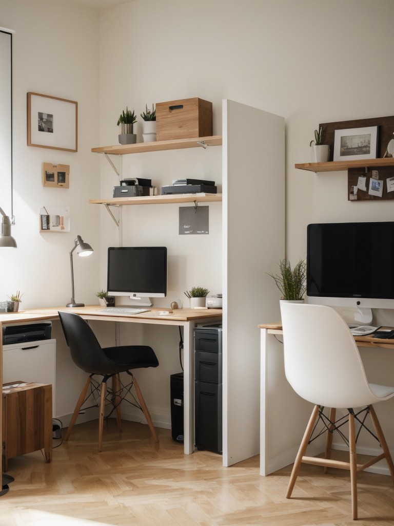 Designing a comfortable and functional workspace or studio area for a couple in a small apartment.