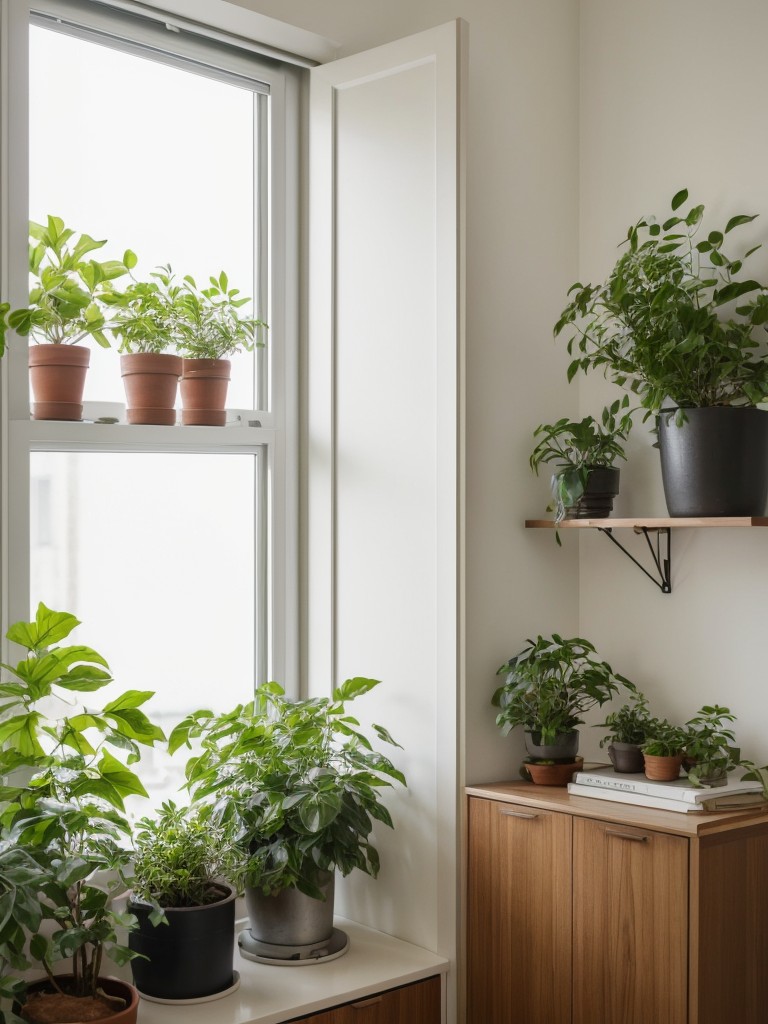 Incorporating plants and greenery into a small apartment to create a calming and inviting atmosphere.