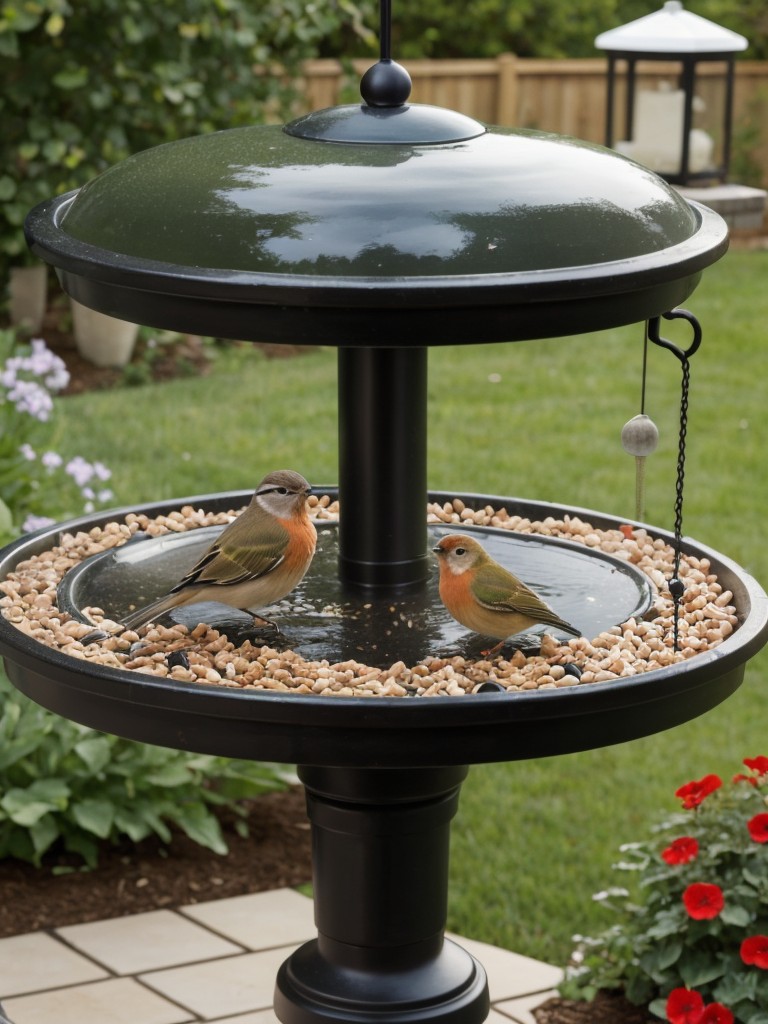 Bird feeders and baths: Attract birds to your patio by hanging bird feeders or providing a small birdbath for them to enjoy.