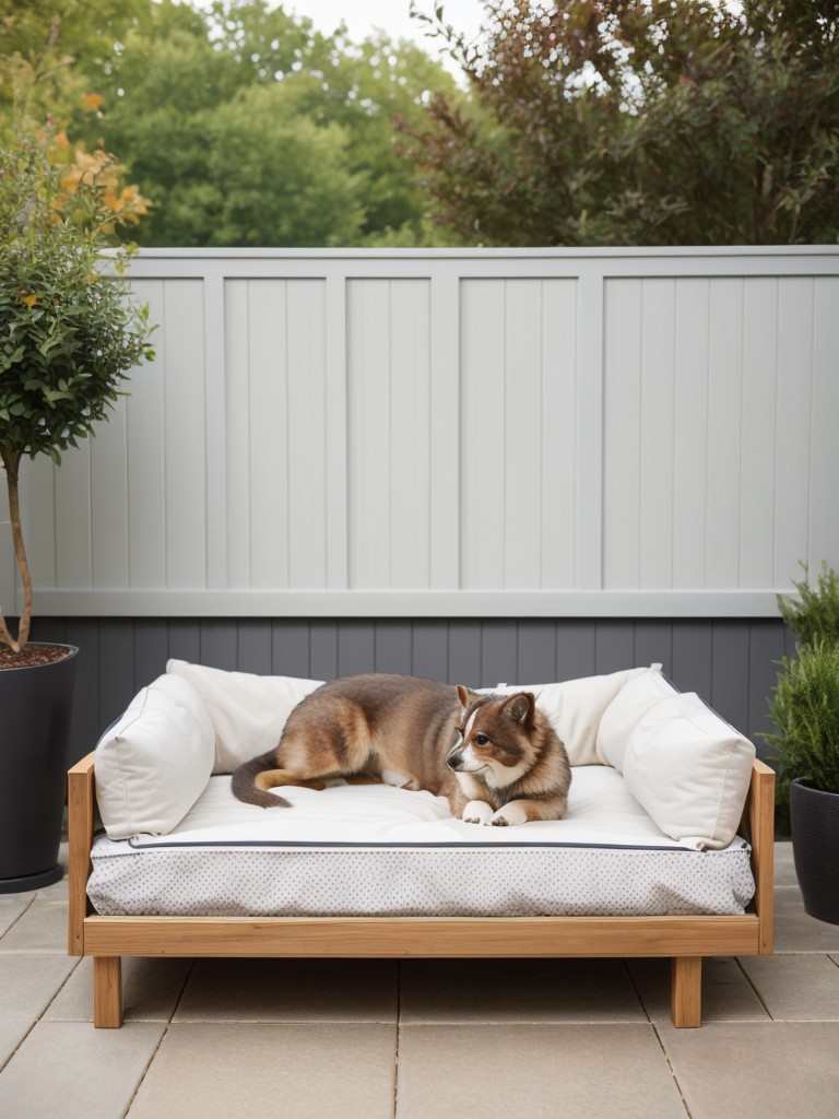 Pet-friendly space: Create a pet-friendly patio with a cozy pet bed, toys, and a specialized area for food and water bowls.