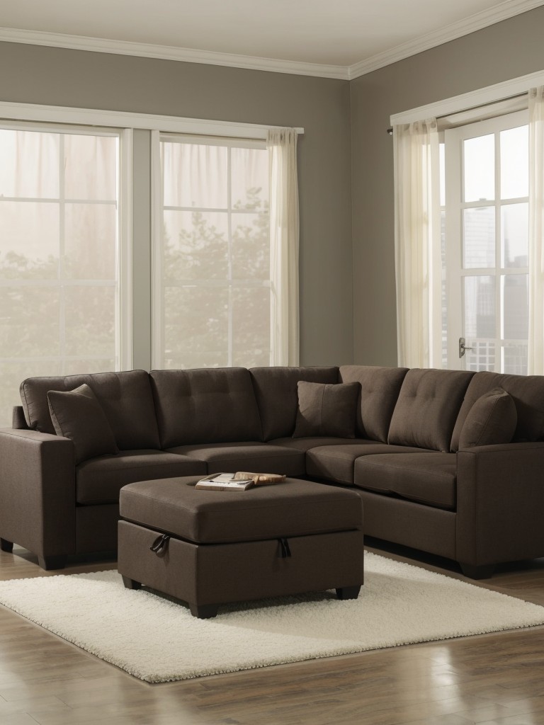 Incorporate a versatile sectional sofa that can be easily rearranged or expanded to accommodate guests, while utilizing hidden storage compartments for extra functionality.