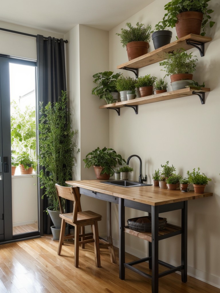 Add a touch of greenery with fresh herbs or small potted plants to liven up the space.