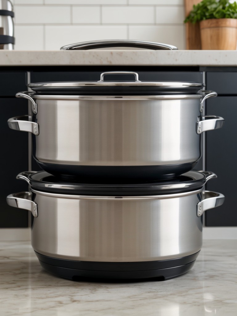 Choose compact and stackable cookware to maximize storage space.