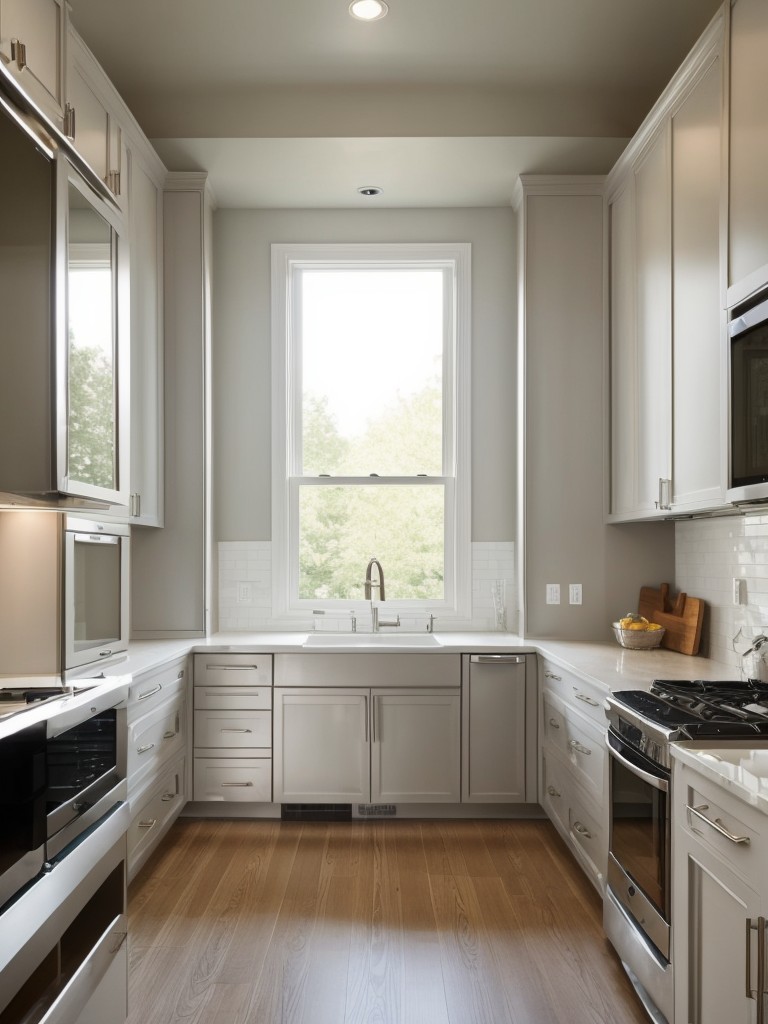 Incorporate mirrors or reflective surfaces to create the illusion of a larger kitchen.