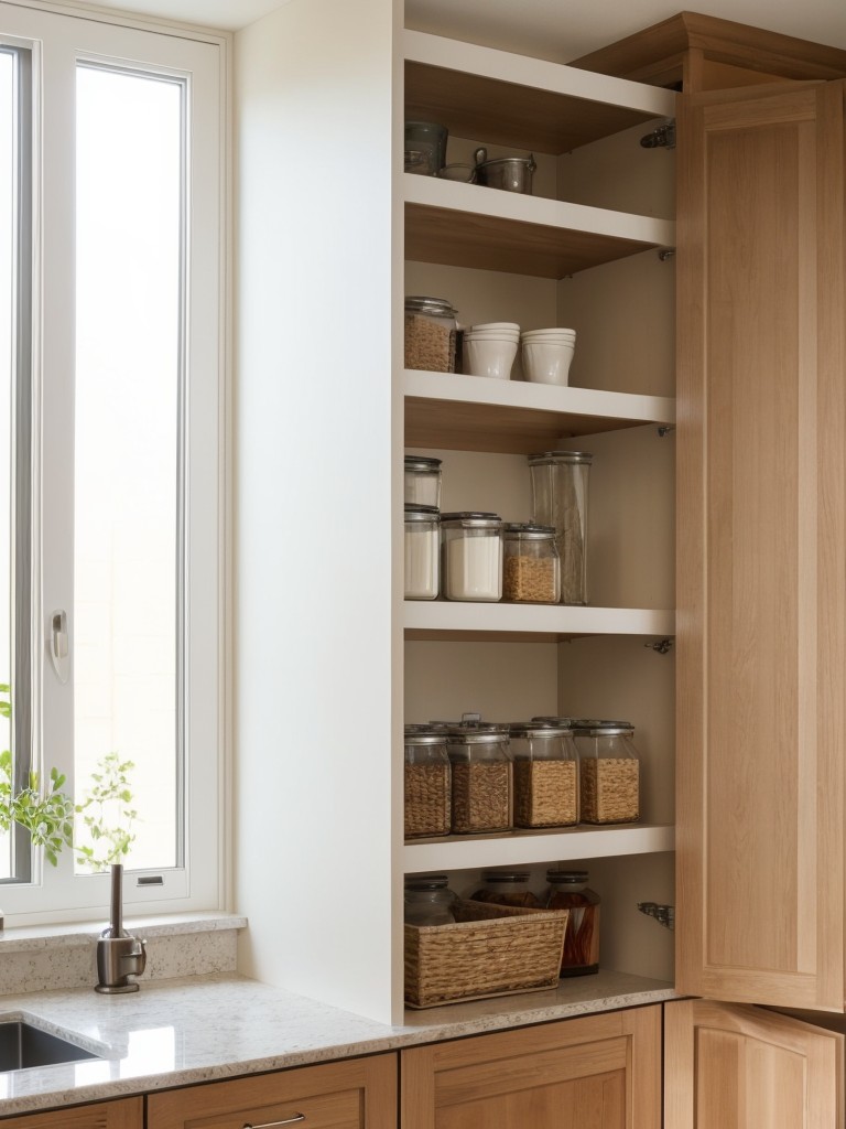Opt for open shelving instead of upper cabinets to visually open up the space.