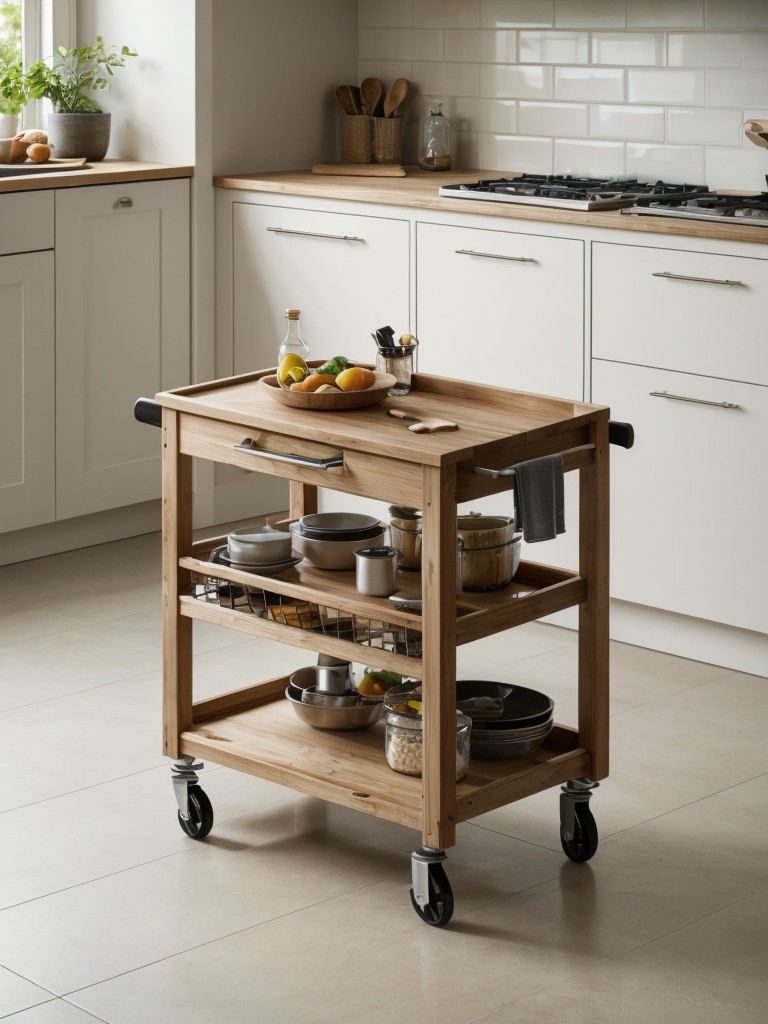 Place a rolling cart or kitchen trolley for additional workspace and storage.