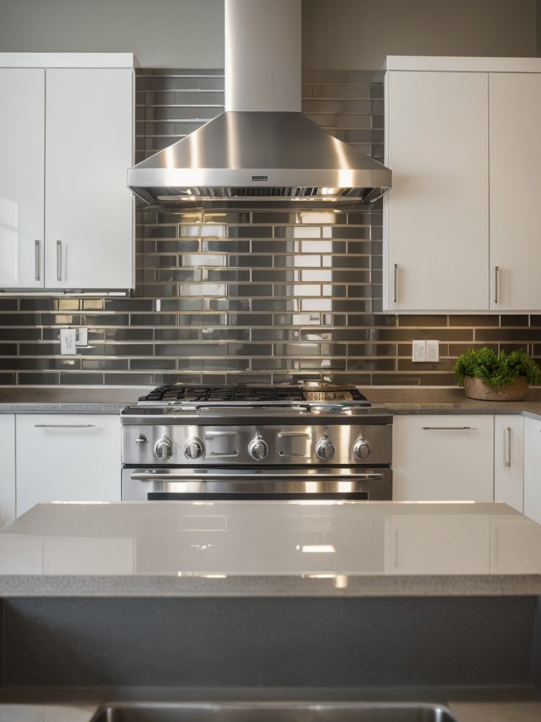 Adding a backsplash with reflective surfaces, like mirrored or metallic tiles, to make the space appear larger.