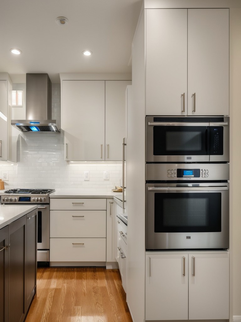 Incorporating space-saving appliances, like compact refrigerators and slim microwave ovens, to optimize functionality.