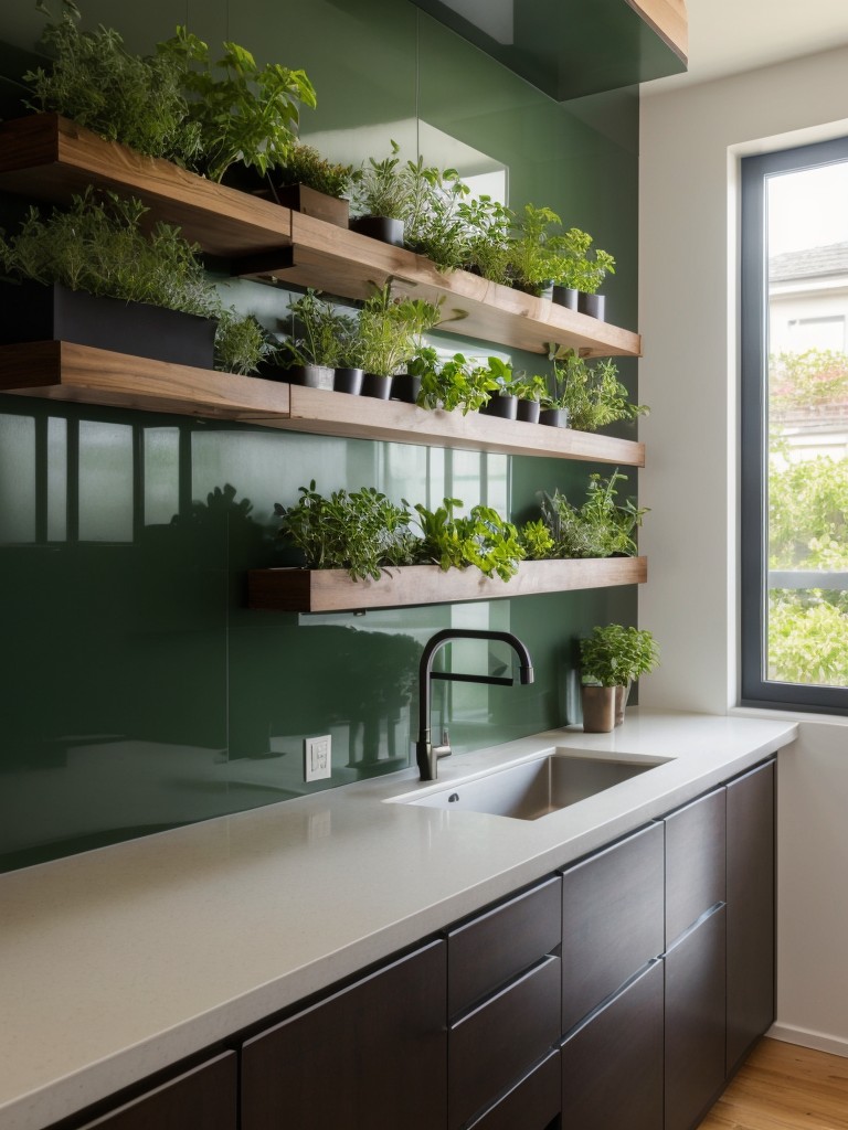 Incorporating a vertical herb garden on the kitchen wall to bring in fresh greens and create a natural focal point.