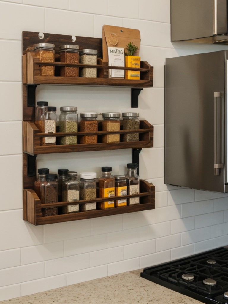 Incorporating a wall-mounted magnetic spice rack or hanging herb planters to save counter space.