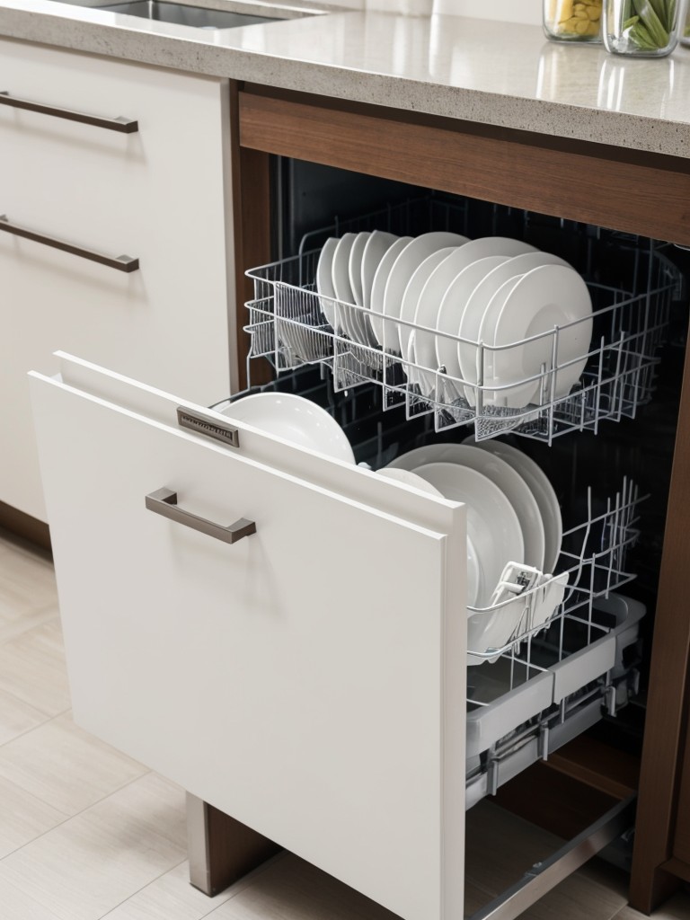 Installing a small dishwasher or installing a drawer-style dishwasher to save space and maintain a streamlined look.