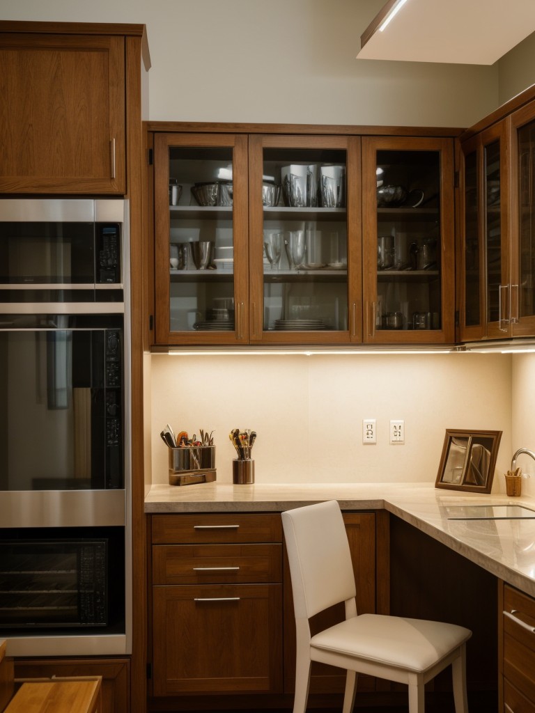 Using under-cabinet lighting to brighten up the workspace and create a warm, inviting ambiance.