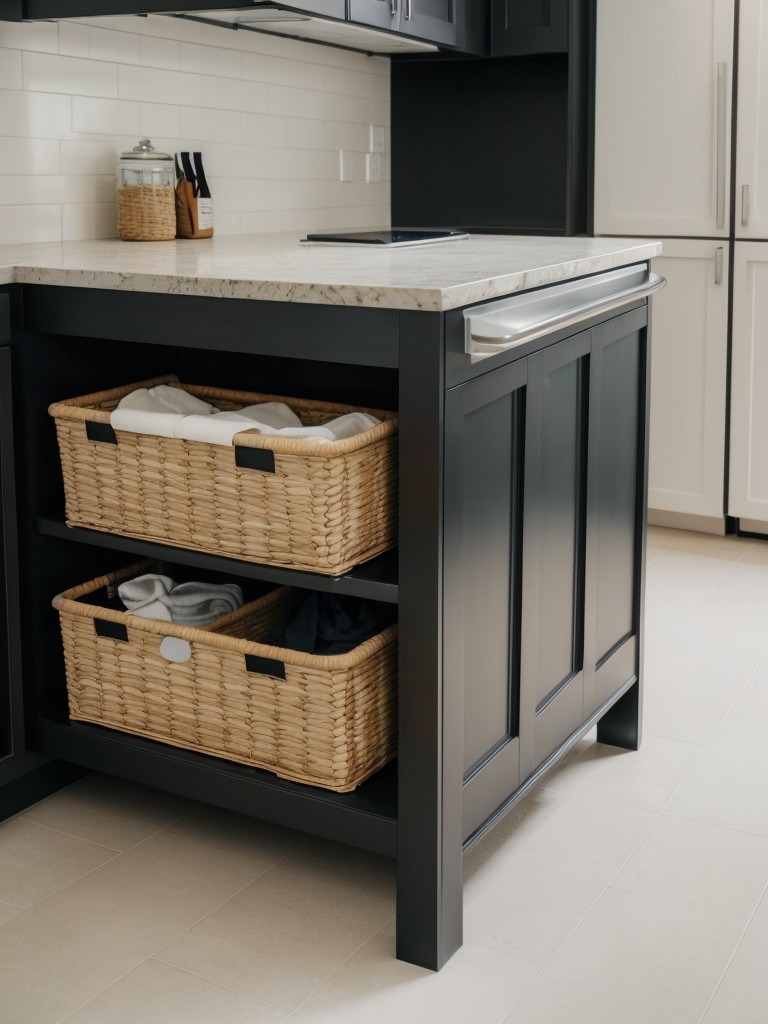 Consider adding a folding station with a built-in ironing board or a pull-out countertop to provide a convenient area for sorting and folding laundry.