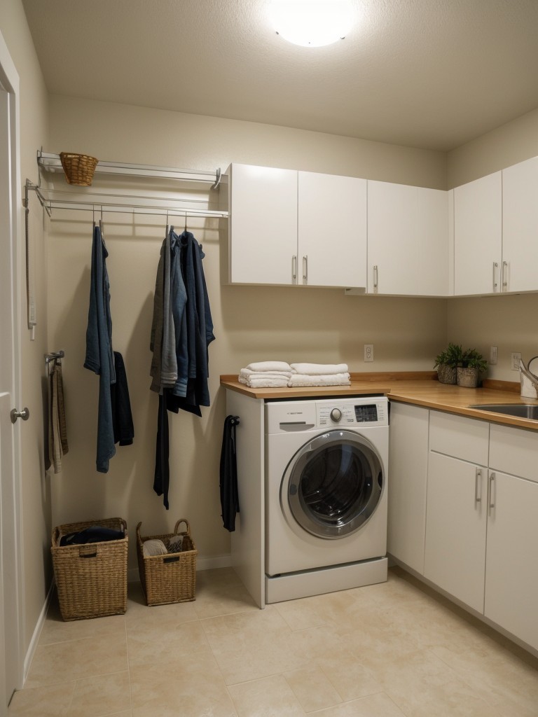 Make the most of the room's layout by installing a wall-mounted drying rack or retractable clothesline to save floor space.