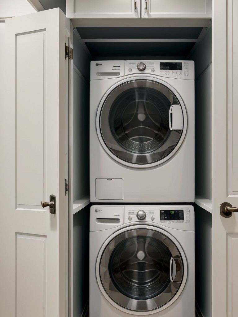 Maximize storage potential by utilizing the space above the washer and dryer with dedicated shelving or overhead cabinets.