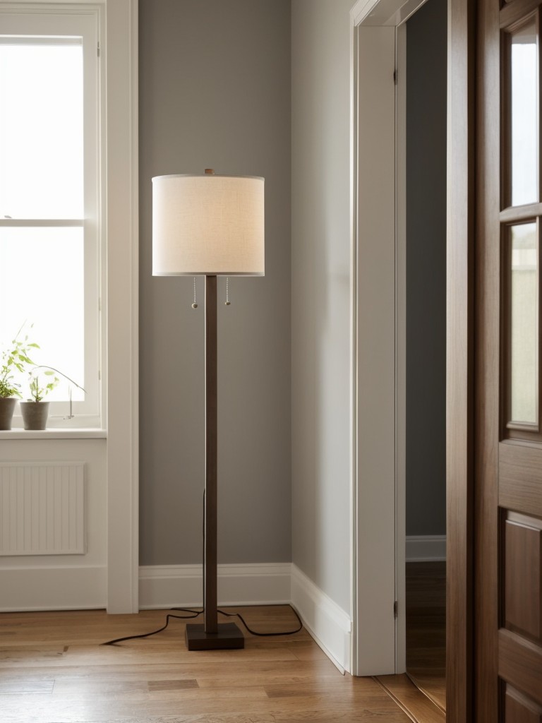 Add a floor lamp or wall sconces to provide ambient lighting without taking up space.