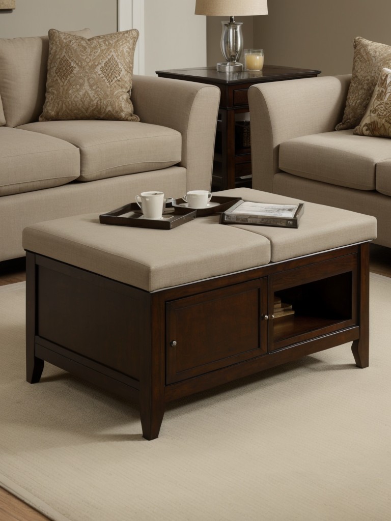Choose furniture with built-in storage, like an ottoman or a coffee table with hidden compartments.
