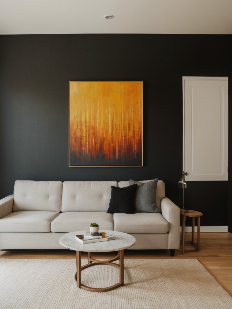 Create visual interest with a bold accent wall or unique artwork.