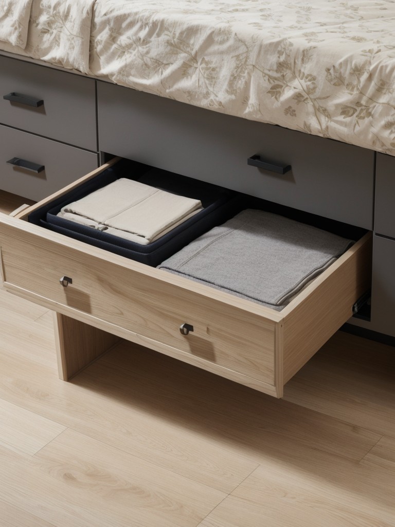Incorporate hidden storage solutions like under bed storage or hidden compartments.