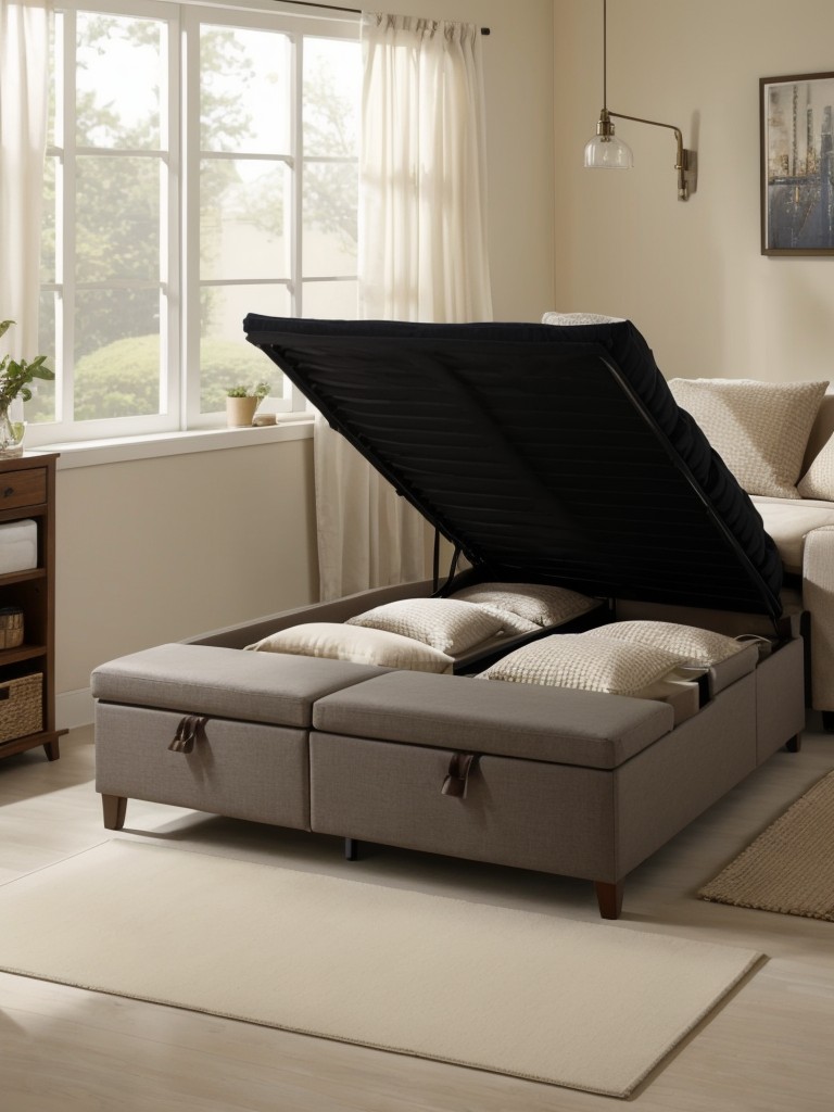 Maximize space with multifunctional furniture like a storage ottoman or a sofa bed.