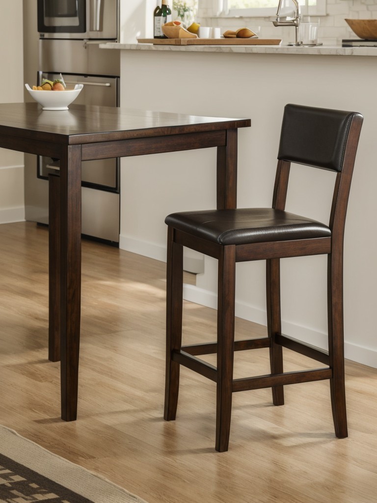 Use a foldable dining table or bar stools that can be tucked away when not in use.