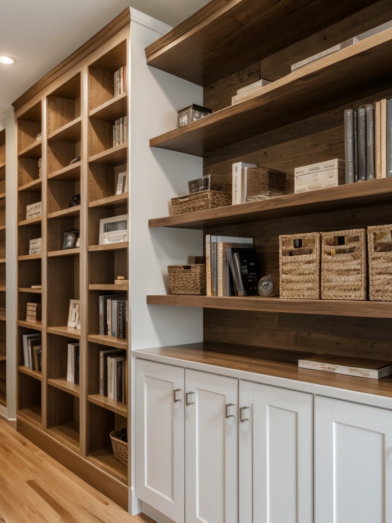 Utilize vertical space with floating shelves or tall bookcases for storage and display.