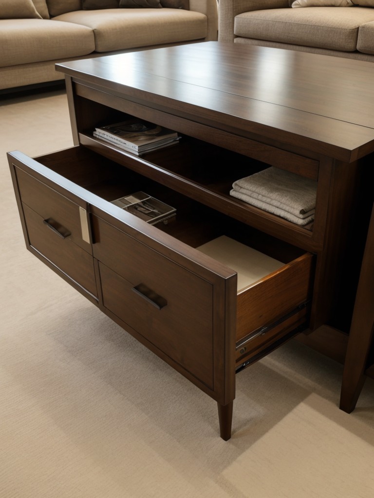 Invest in furniture that offers hidden storage compartments, such as coffee tables with built-in drawers.