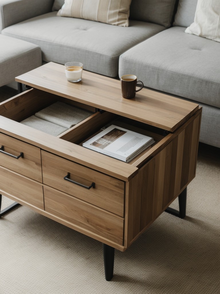 Choose functional coffee tables with built-in storage compartments or drawers to keep essentials at hand.