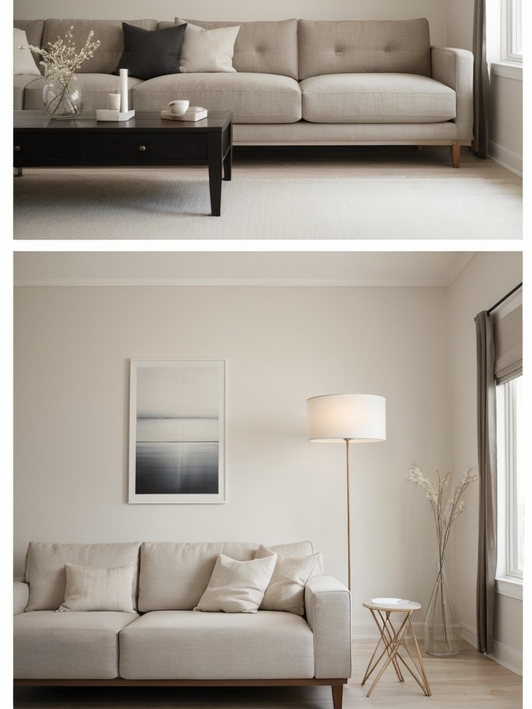 Use a neutral color palette combined with well-placed accent pieces to create a minimalist living room that exudes tranquility and simplicity.