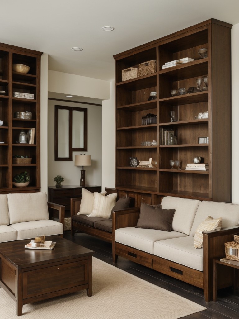 Utilize multifunctional furniture pieces, like a sofa with hidden storage or a coffee table with built-in shelving.