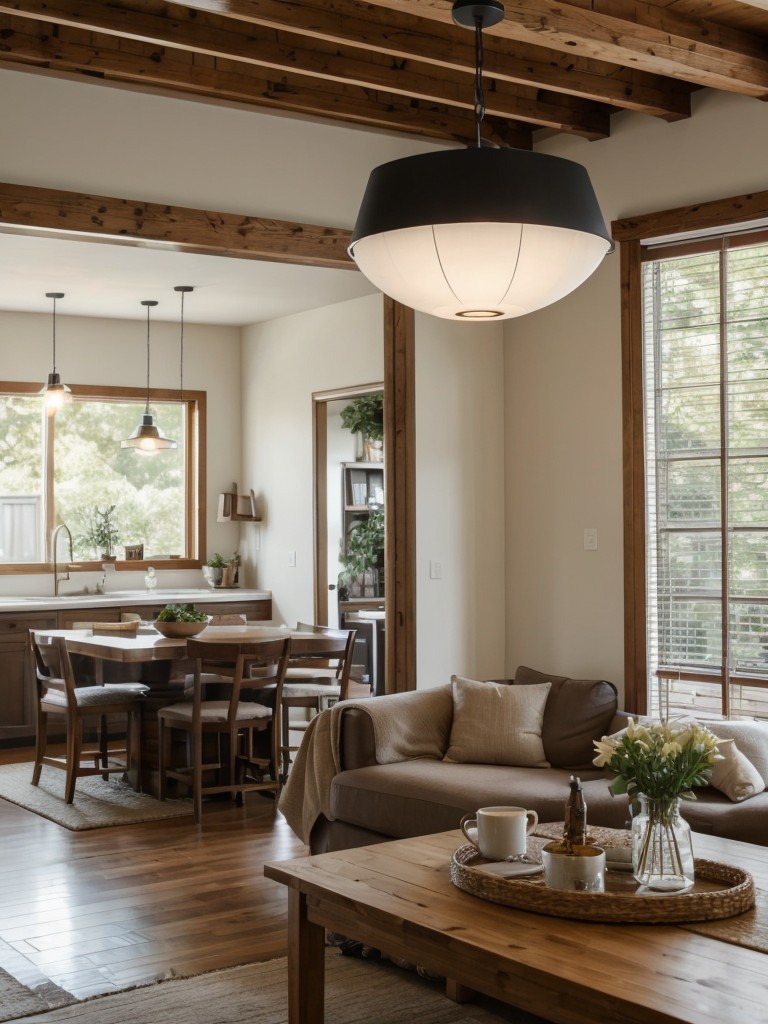 Hang pendant lights above the coffee table to create a cozy and intimate gathering area.