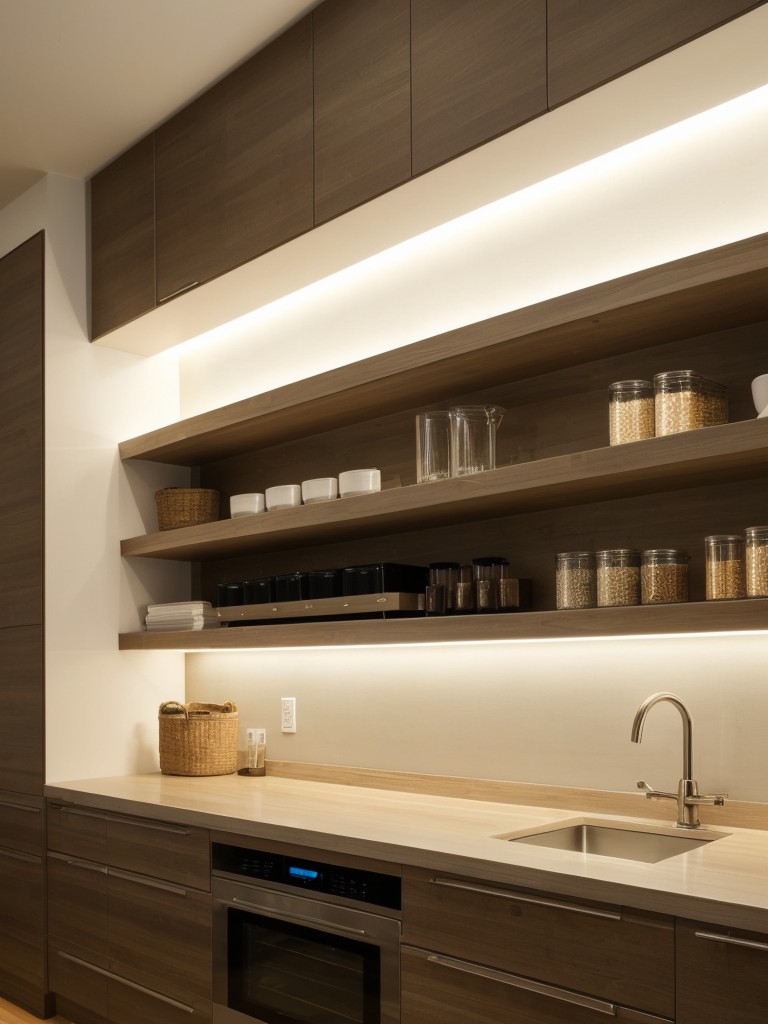 Incorporate LED strip lights under shelves or behind furniture to provide subtle yet effective illumination.