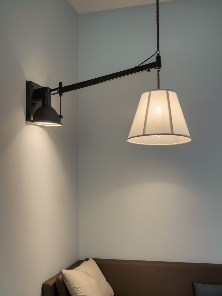 Install wall-mounted swing arm lamps next to seating areas to provide focused lighting for reading or relaxing.