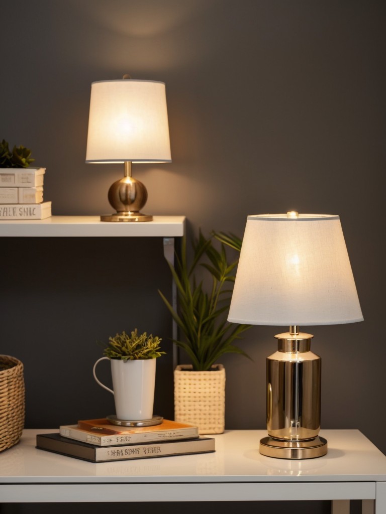 Place small accent lamps on shelves or side tables to create a warm and inviting atmosphere.
